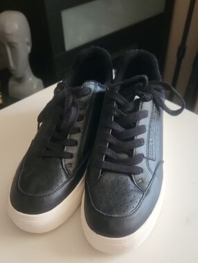 Karl Lagerfeld Black Leather Sneakers with White Sole